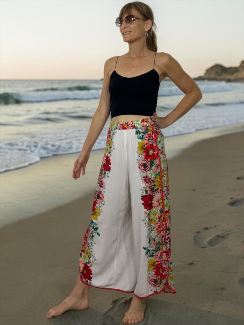 Anthropologie Spring Time Pajama Pants M Floral Wide Leg Cropped